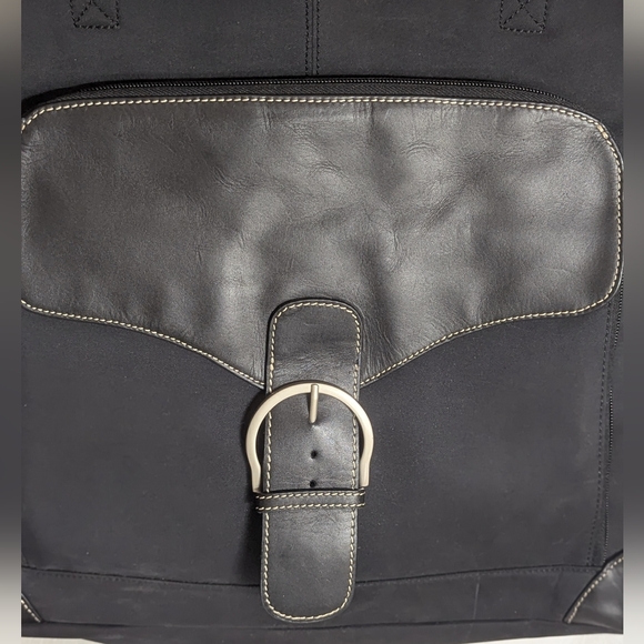 Bellino Leather And Suede Feel Twill Carry On Collegiate Tote Bag Black 14"X15" - Picture 5 of 16